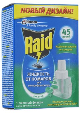 Жидкость от комаров для электрофумигаторов Raid 45 ночей с эвкалиптом, 32.9 мл